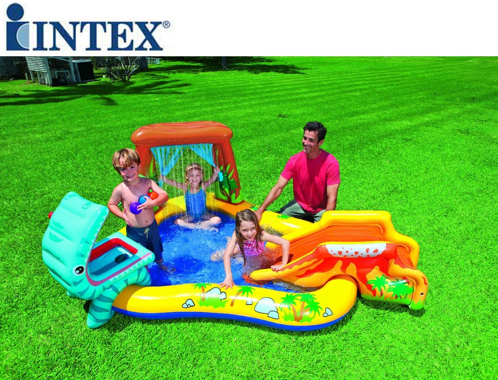 GIOCO GONFIABILE INTEX PISCINA CON SPRUZZO DINOSAURO VULCANO BIMBO 