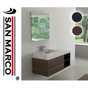 Mobile da bagno con lavabo sospeso - Componibile bagno sospeso 4 cassetti  con maniglia a gola, lavabo in vetro e specchio incluso. cm. 110 x 55 x  190h. Colonna sospesa: 150x50x26. Mobile