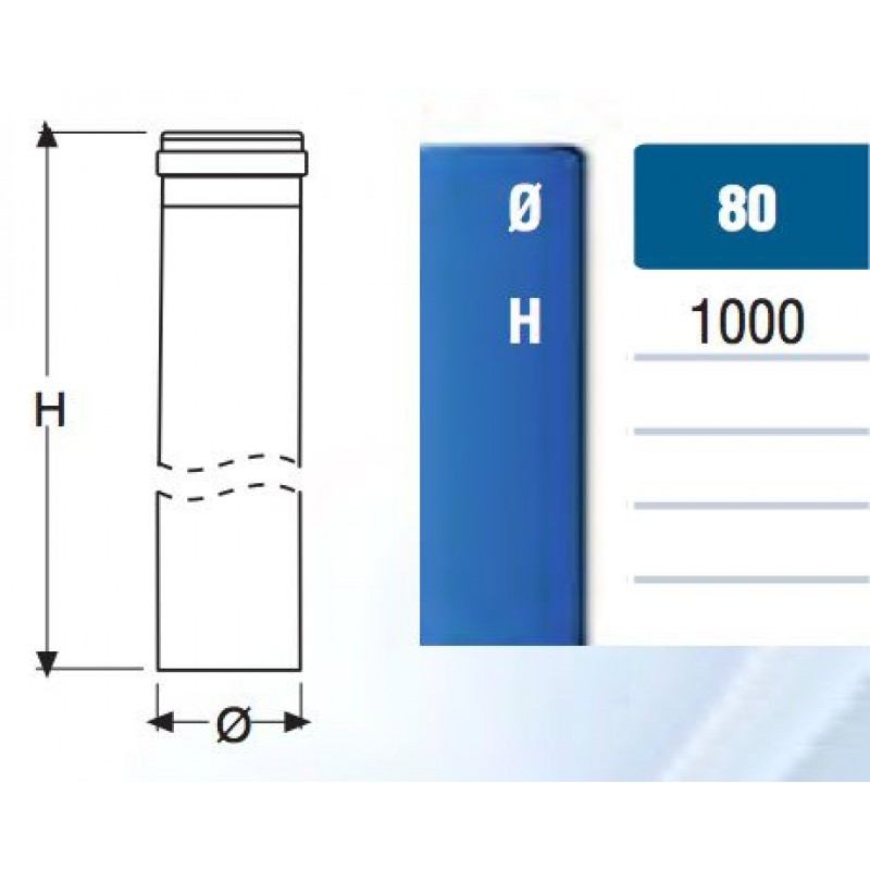 TUBO SCARICO FUMI STUFA PELLET DIAMETRO D.80 L1000