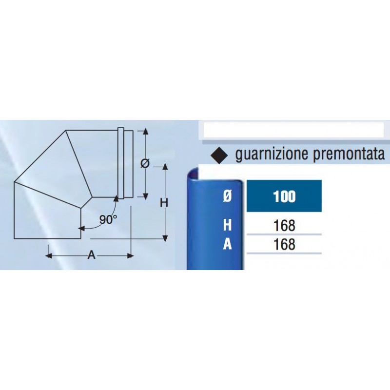 Gomito a 90gradi in acciaio, diametro 100 mm