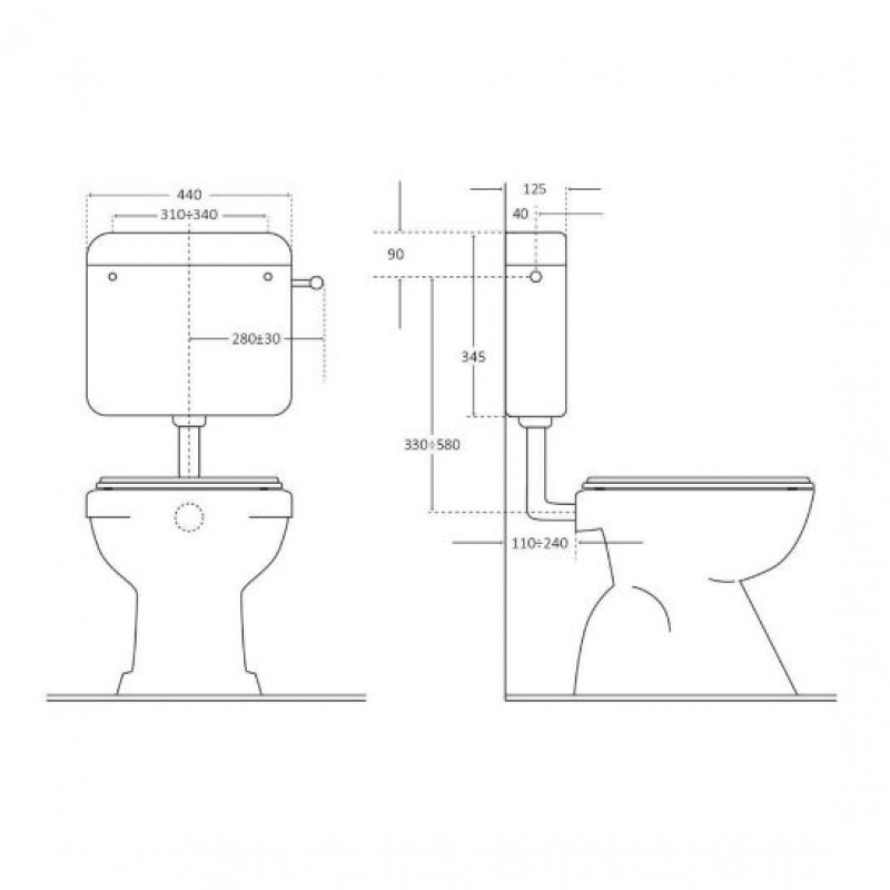 Cassetta di scarico wc esterna a zaino mod. HIVORY con start e stop 6/7 lt.  