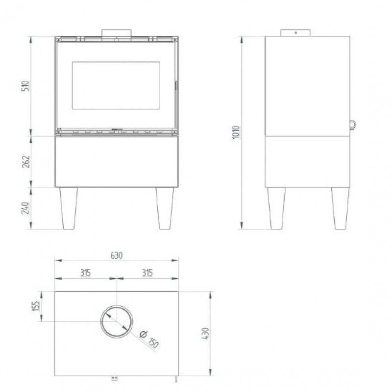 Stufa a legna rialzata da 13,05 kW con doppio inserto porta legna