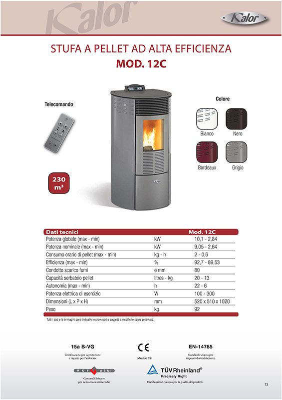 Stufa Kalor a pellet REDONDA 10 riscaldamento 200 m3